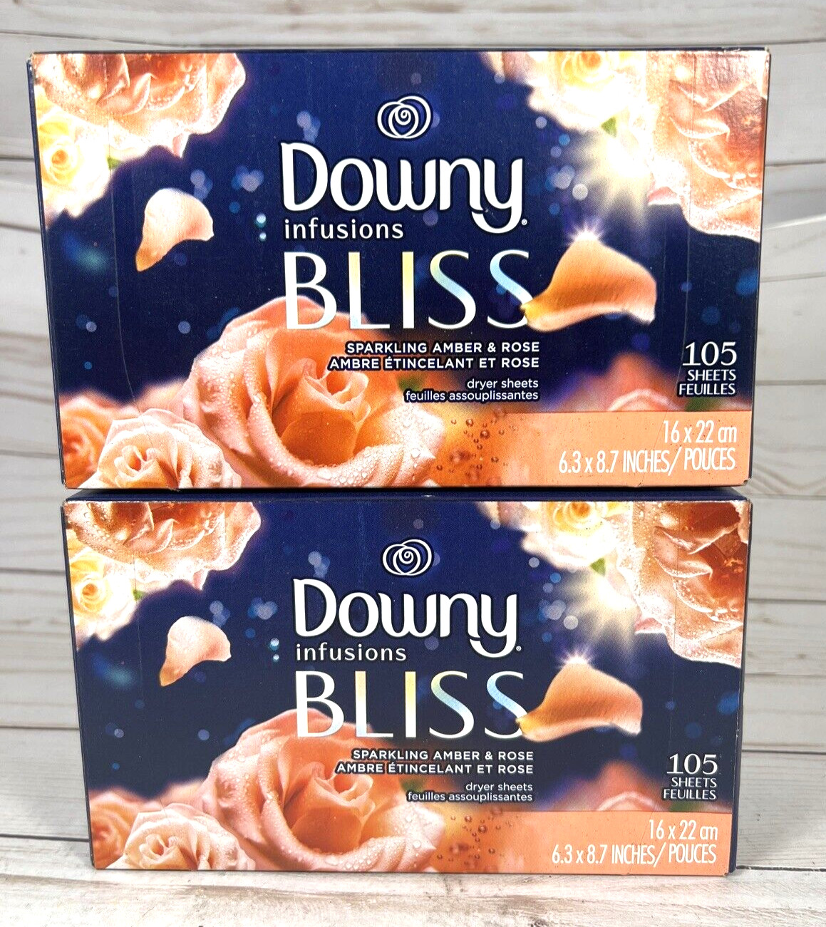Downy Infusions Bliss Sparkling Amber & Rose Dryer Sheets 105cnt ( 2 Pack)
