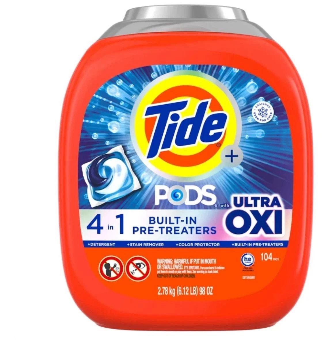 Tidee Ultra Oxi Laundry Detergent Pods with 4 in 1 Build-In Pre-Treaters 104 Ct