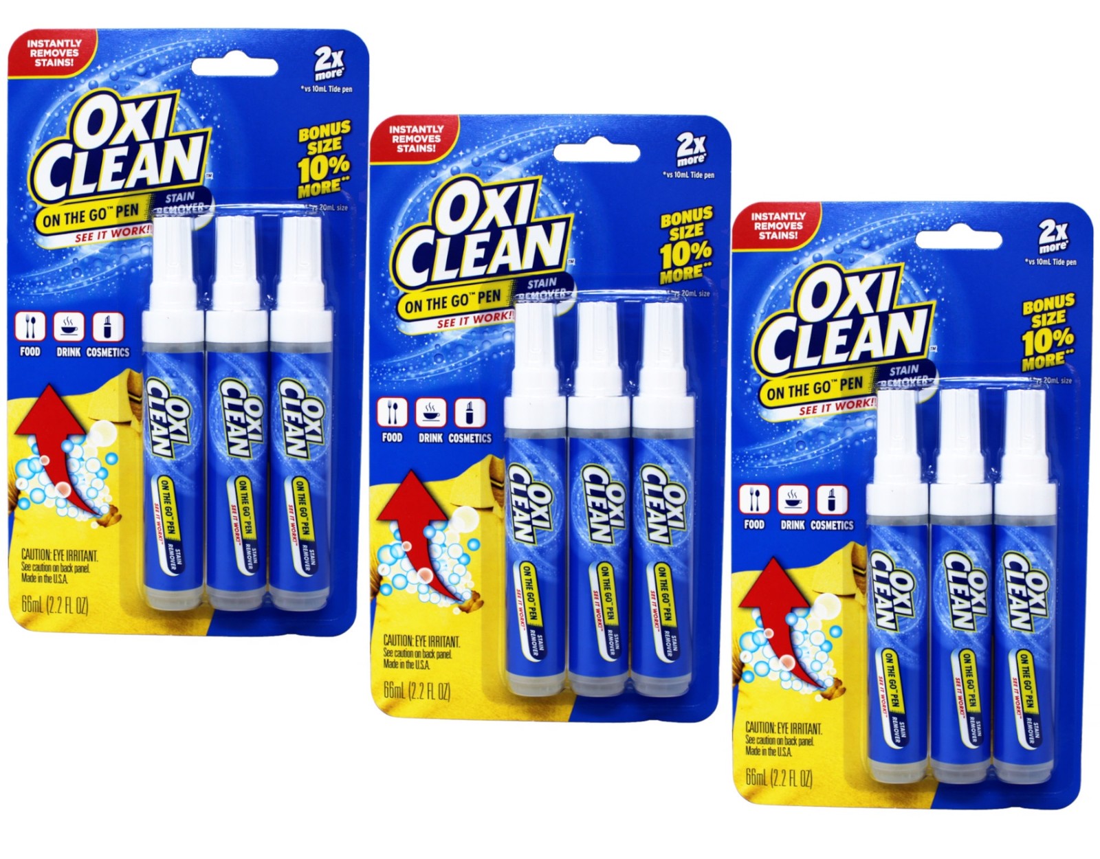 3 Pack OxiClean On The Go Stain Remover Pen Instant Stain Removal Stick 3-Count