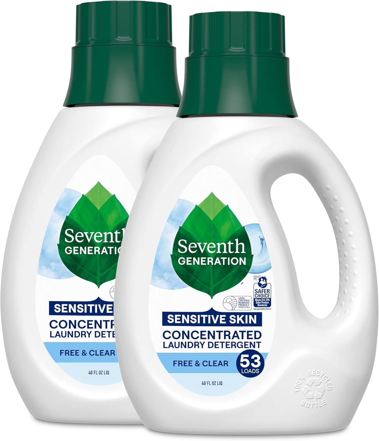 Concentrated Laundry Detergent Liquid Free & Clear Fragrance Free 40 Fl Oz (Pack
