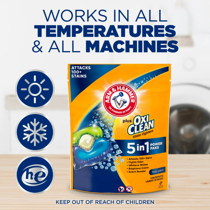 ARM & HAMMER Plus OxiClean Stain Fighters: 5-in-1 Laundry Detergent, 72 Count