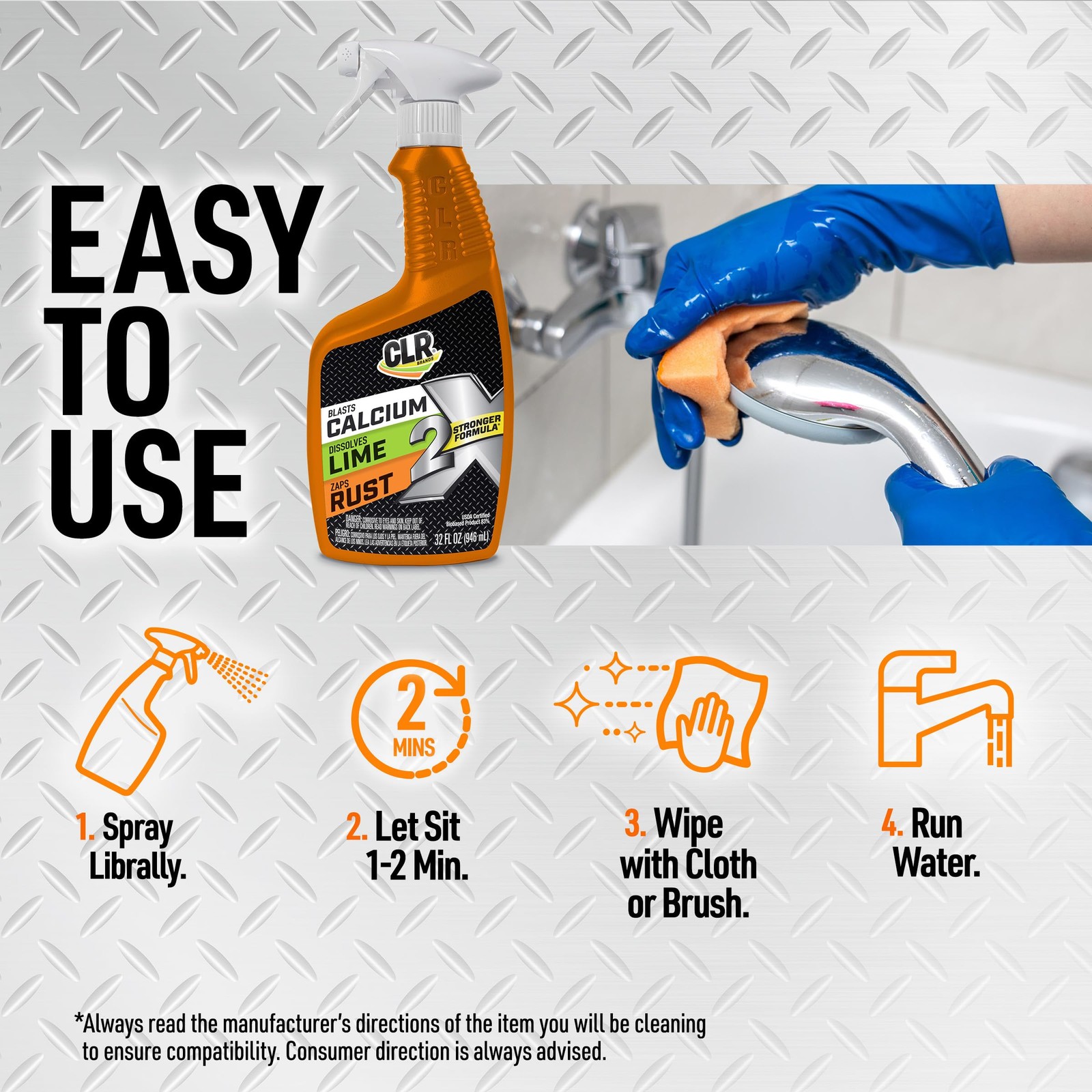CLR Brands 2X Calcium Lime and Rust Remover – 32 oz 32 Fl Oz (Pack of 1)