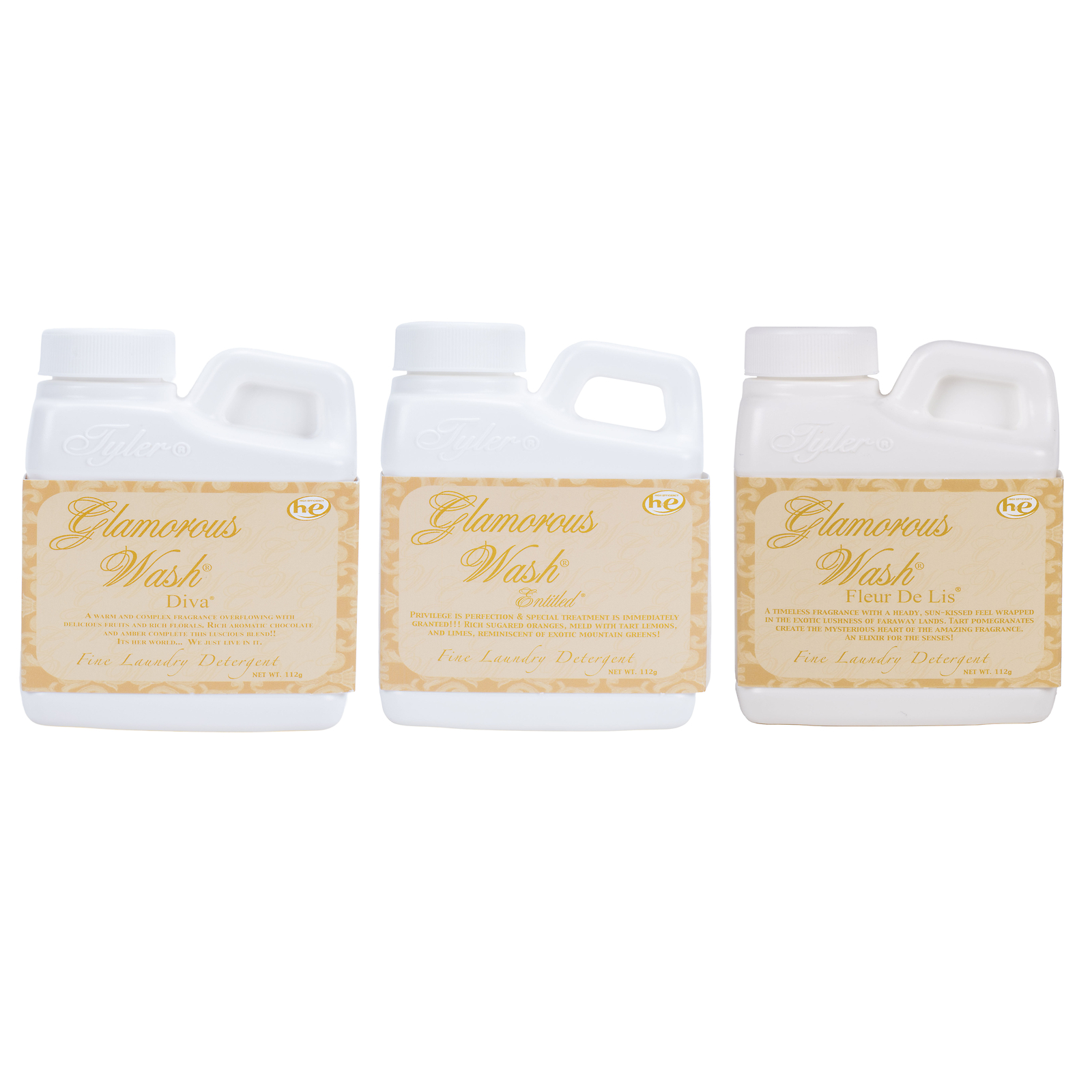 Tyler Candle 4 oz Fine Laundry Detergent Pack of 3; Diva, Entitled, Fleur de Lis