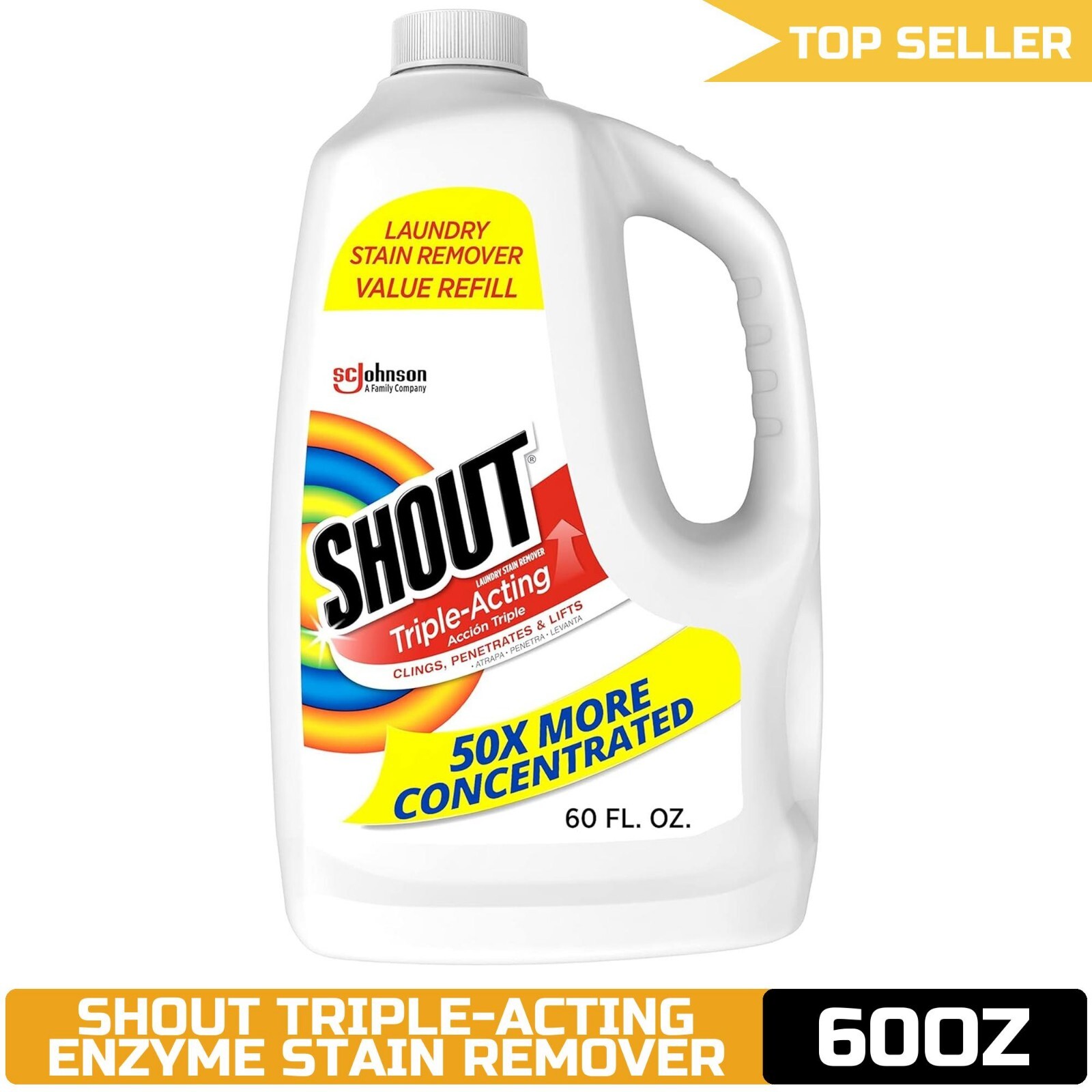 Shout Active Enzyme Stain Remover Spray 60oz – Triple-Acting Formula – Prewash R