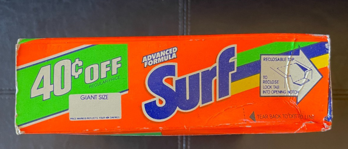 SURF Laundry Detergent Powder Soap Giant Size 42oz Sealed Vintage 1990’s Prop Ad