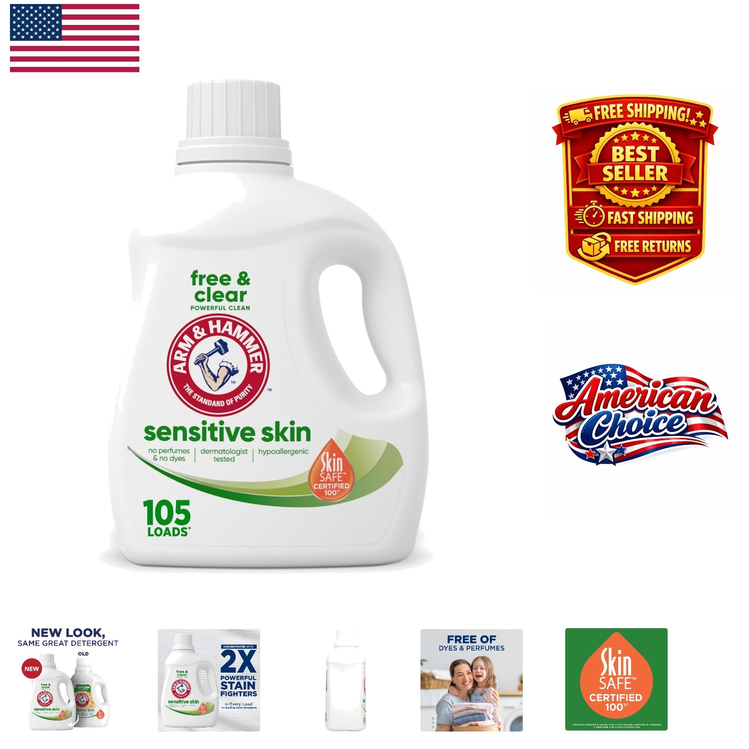Sensitive Skin Free & Clear Liquid Laundry Detergent, 105 fl oz – 105 Loads