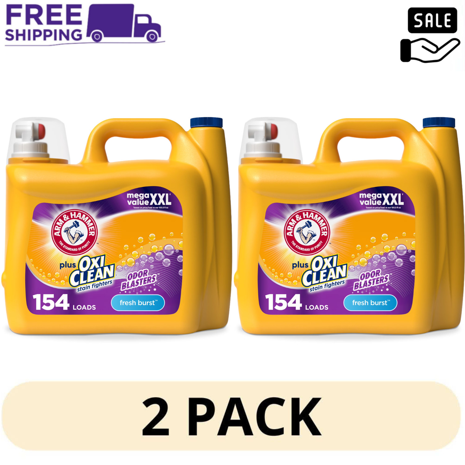 2 Pack ARM & HAMMER Plus OxiClean Detergent 200oz Fresh Burst Odor Blasters