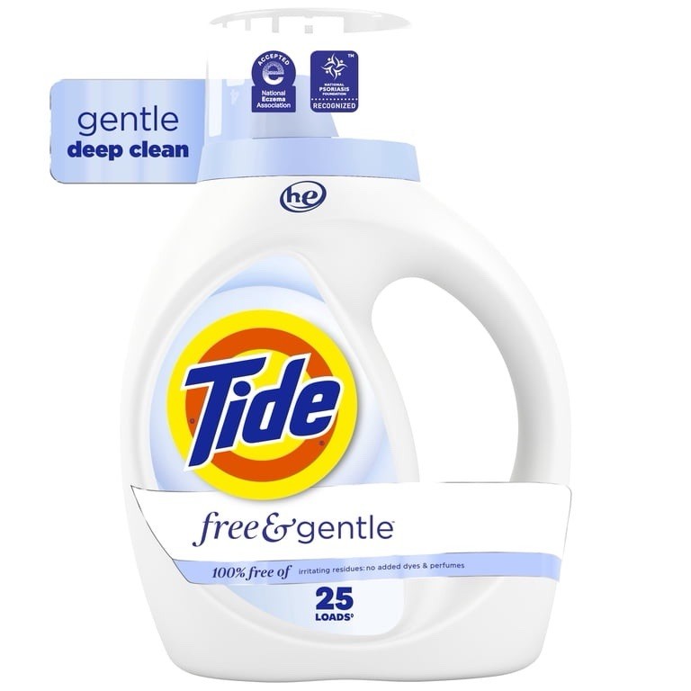 Tide Free & Gentle Liquid Laundry Detergent Sensitive Skin Unscented 34 oz 25 L