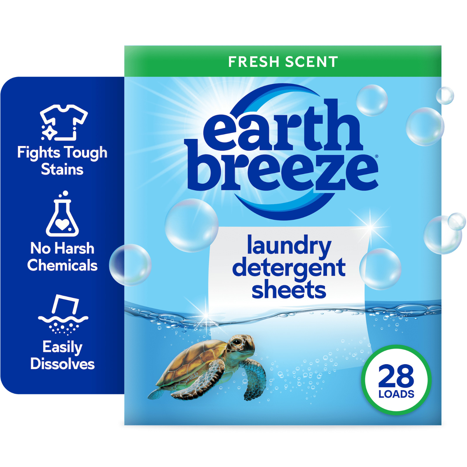Earth Breeze Laundry Detergent Sheets, Fresh Scent Eco Sheets, 28/64 Loads