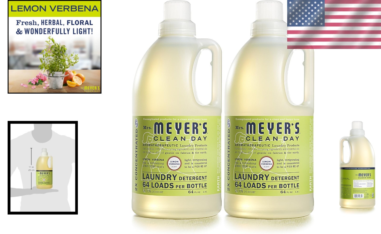 Gentle & Effective Lemon Verbena Laundry Detergent – 64 oz Bottles – 128 Loads