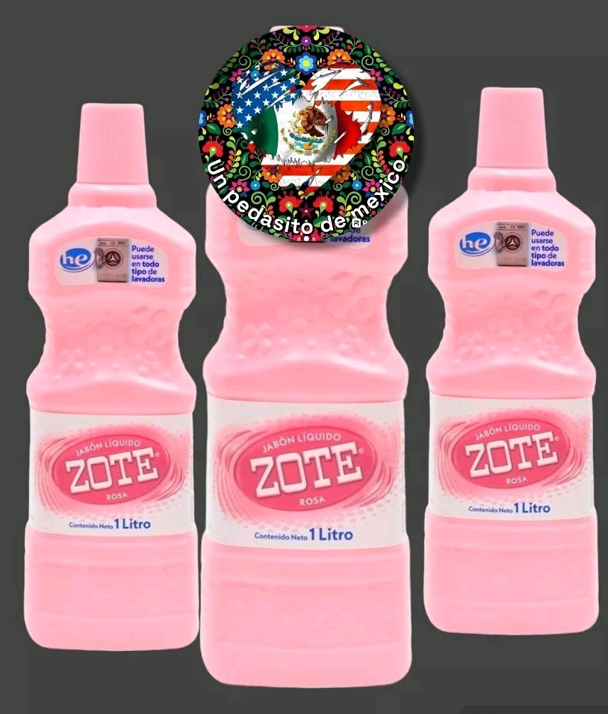 3x ZOTE Rosa Liquido 1 Lt each Large Bottles Jabon ZOTE Liquid Laundry Soap