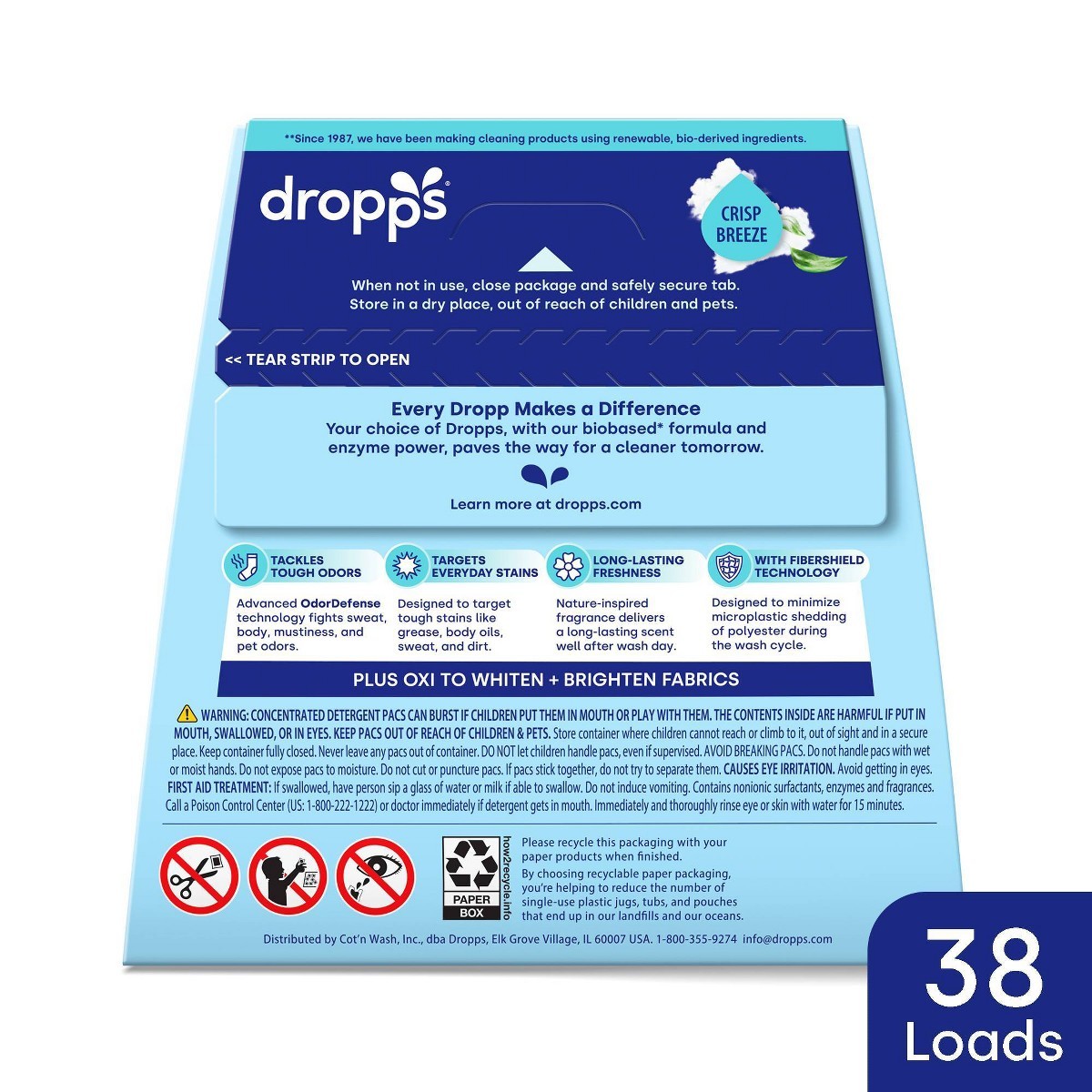 Dropps Crisp Breeze 4-in-1 Plus Oxi Power Biobased Laundry Pods 38 Pacs-21.44oz