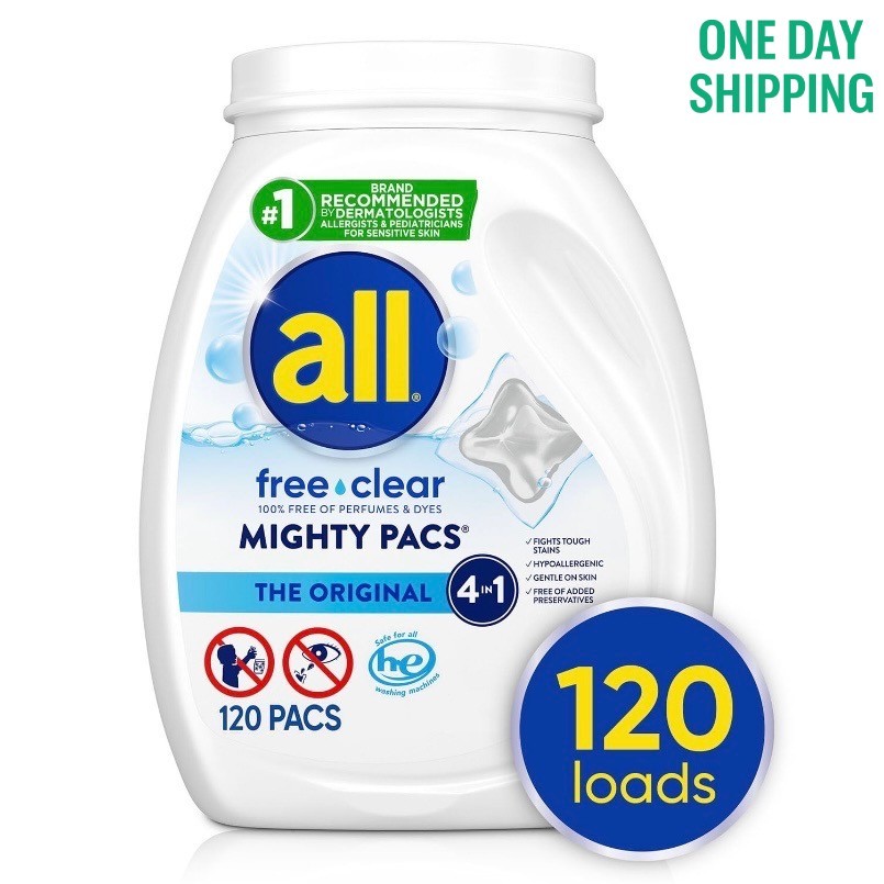 All Free Clear MIGHTY PACS Laundry Detergent Pacs Original 120ct Gentle Clean