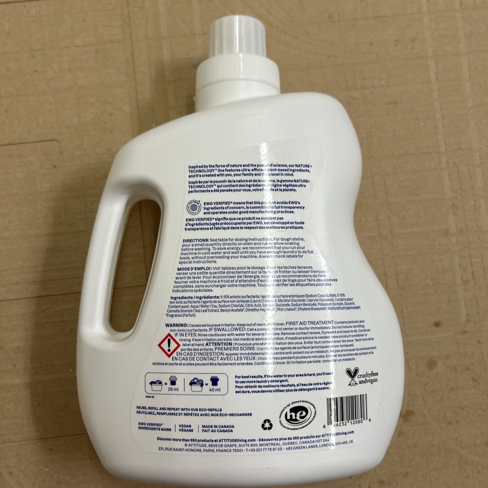 ATTITUDE Liquid Laundry Detergent, EWG Verified, HE Compatible, Plant-Based …