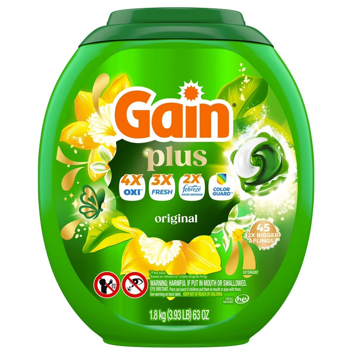 [FASH SALE](2 Pack) Gain Flings Laundry Detergent Pacs Original Scent 45 Ct Each