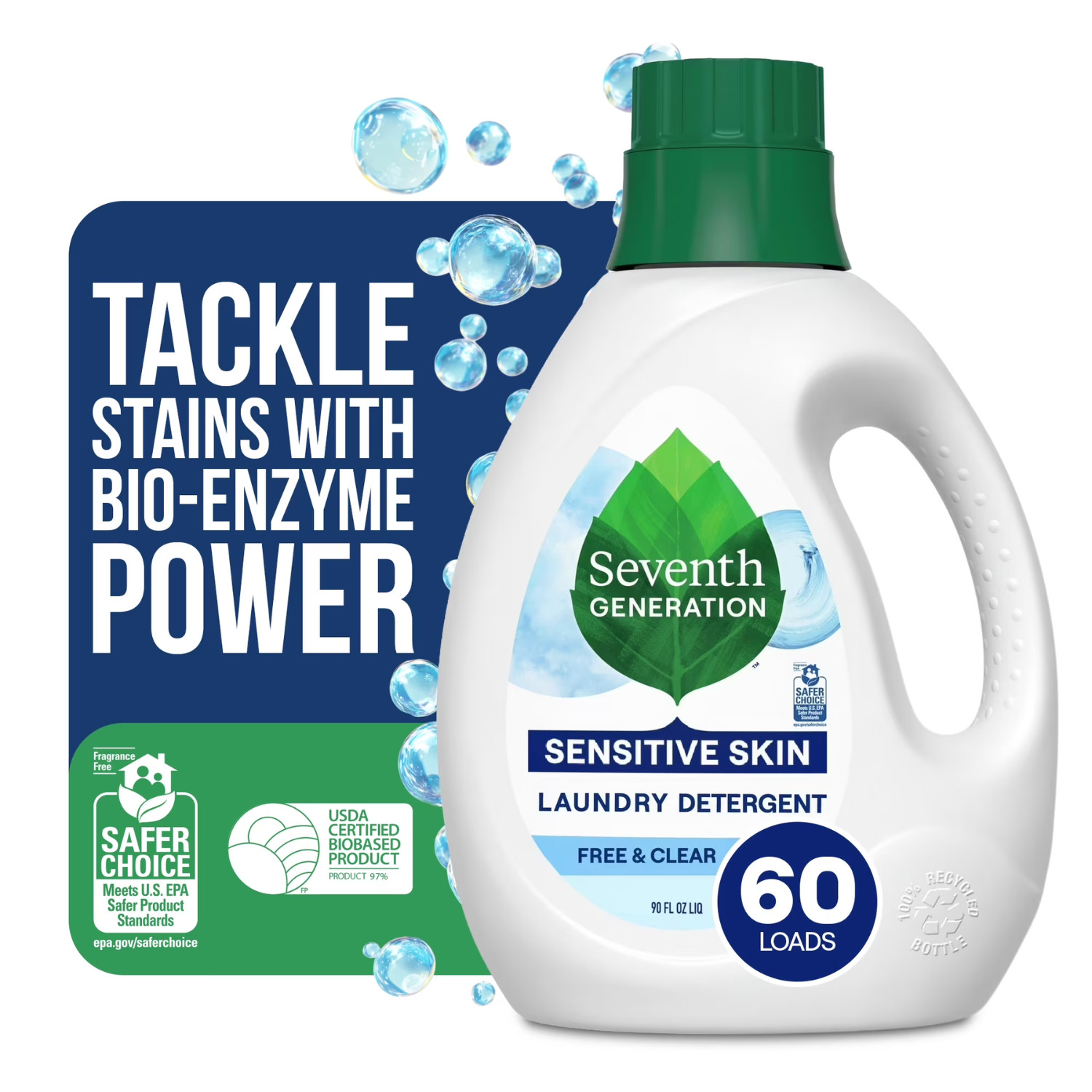 (2 Pack) Seventh Generation Free & Clear Laundry Detergent 60 Loads, 90 fl oz