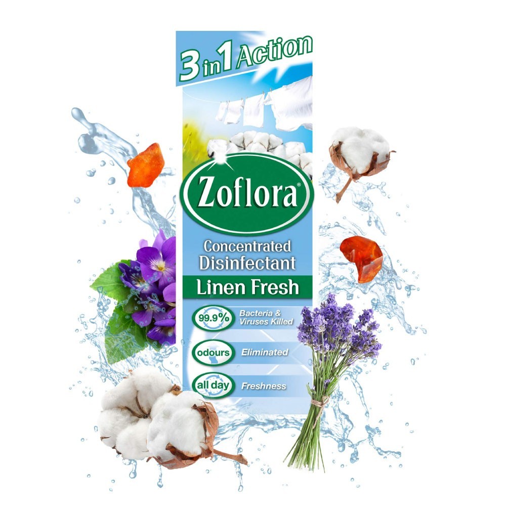 ZOF-LOR@ – 3 in 1 Action Concentrated Disinfectant Linen Fresh 500ml-PACK OF 4