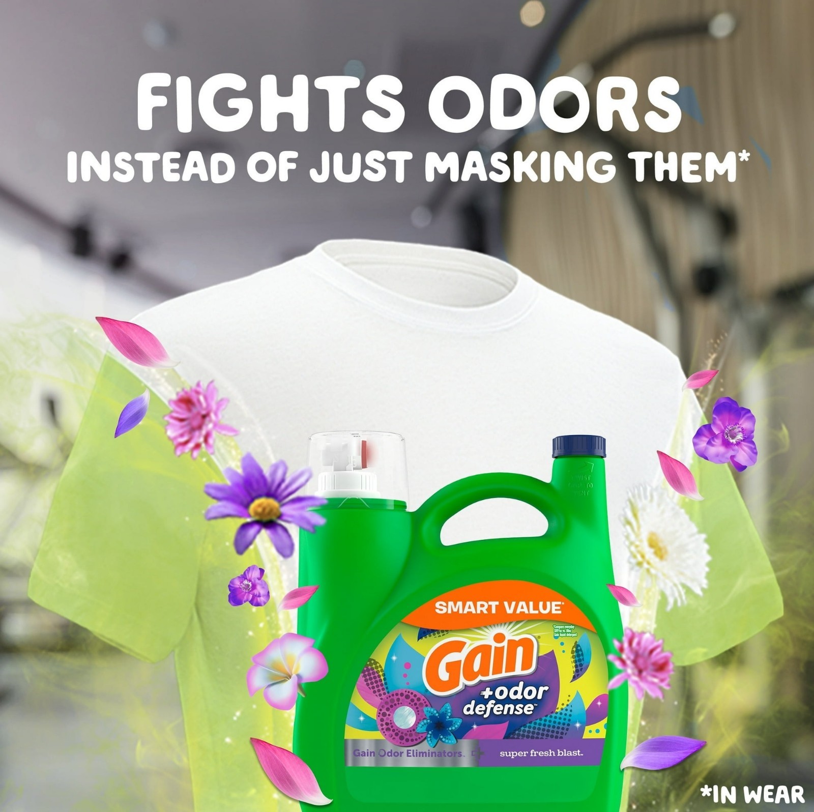Gain Odor Defense Laundry Detergent, Super Fresh Blast, 154 oz, 107 Loads
