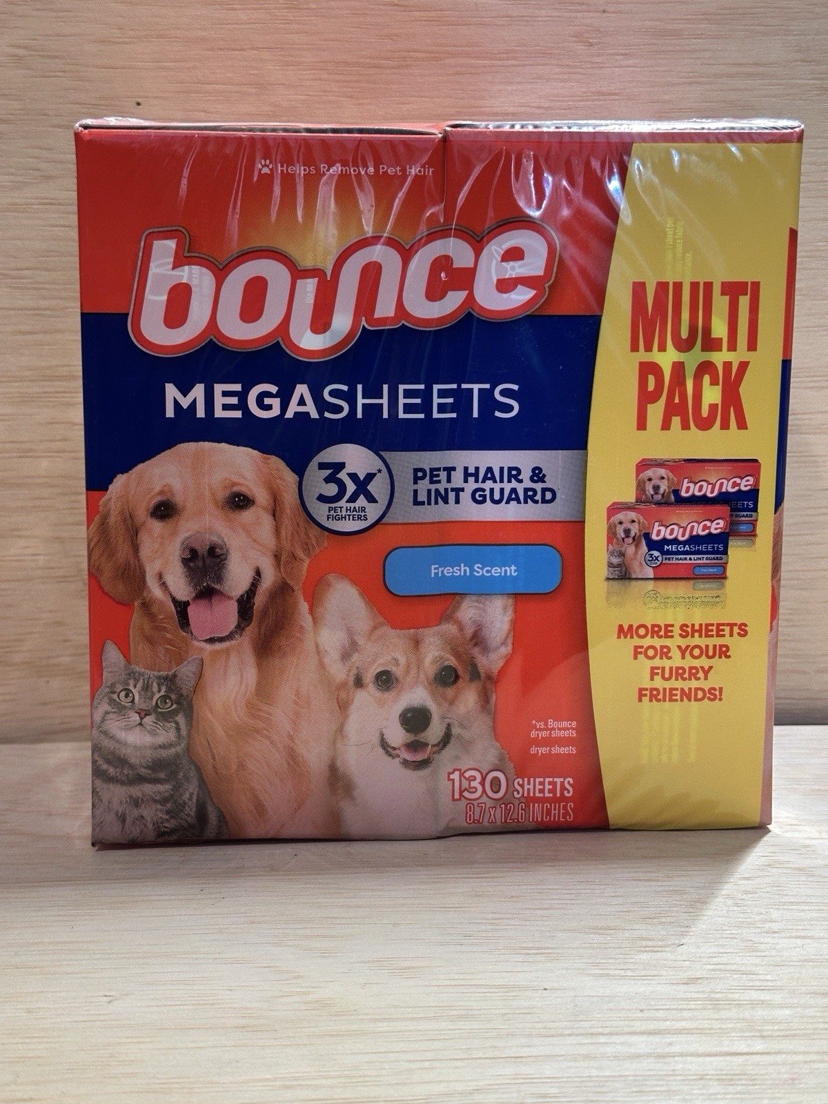 2 X-Bounce Pet Hair Repelling Mega Dryer Sheets Fresh Scent 130 Count-Sealed