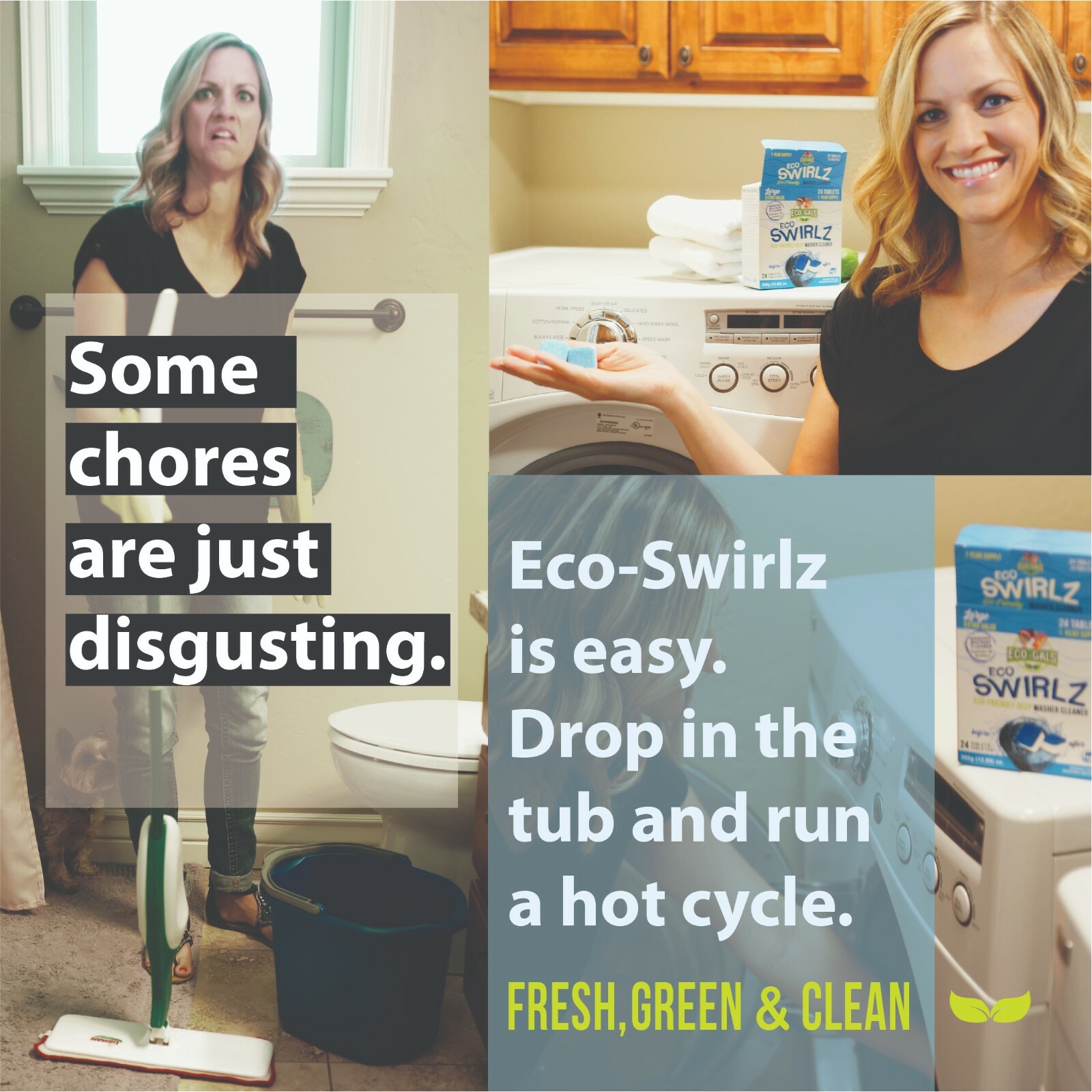 New Eco-Gals Eco Swirlz Washing Machine Cleaner, 24 Count