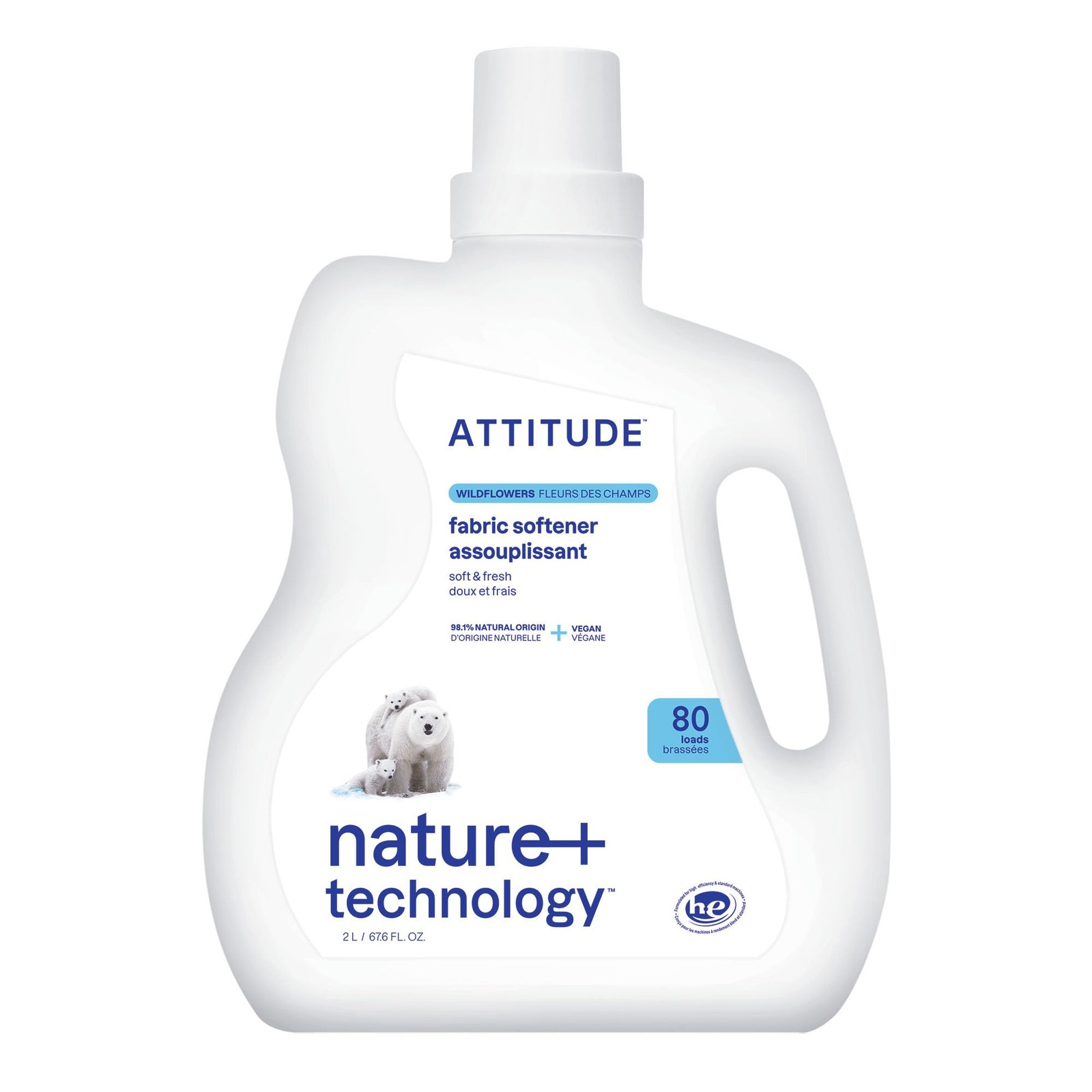 ATTITUDE Liquid Fabric Softener, Plant-Based, HE Compatible, Wildflowers Scent,