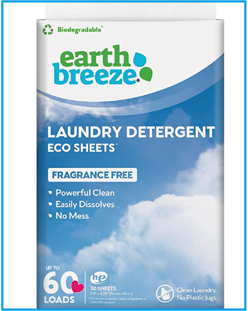 Earth Breeze Laundry Detergent Sheets Fragrance Free No Plastic Jug 60Loads