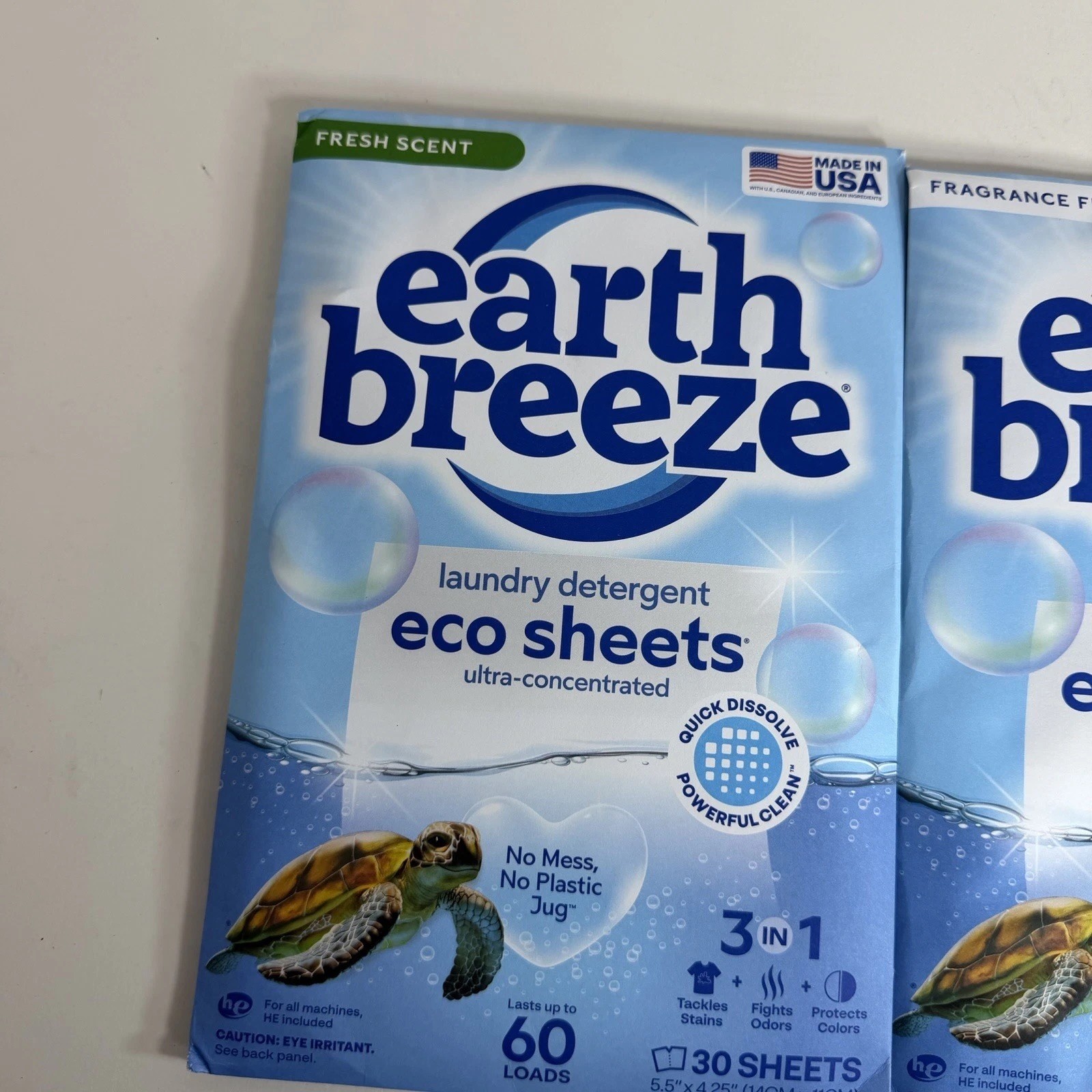 Earth Breeze Laundry Detergent Sheets Fresh Scent Fragrance 30 Ct 60 Loads Lot