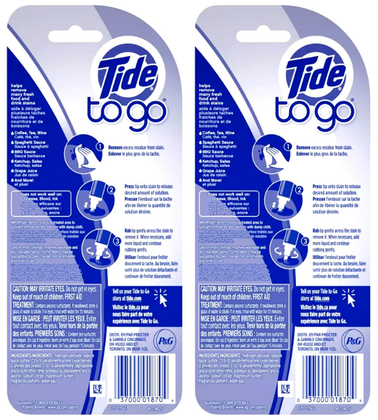 Tide To Go Pen, #1 Instant Clothes Stain Removal, Travel &Pocket Size -Pack of 2
