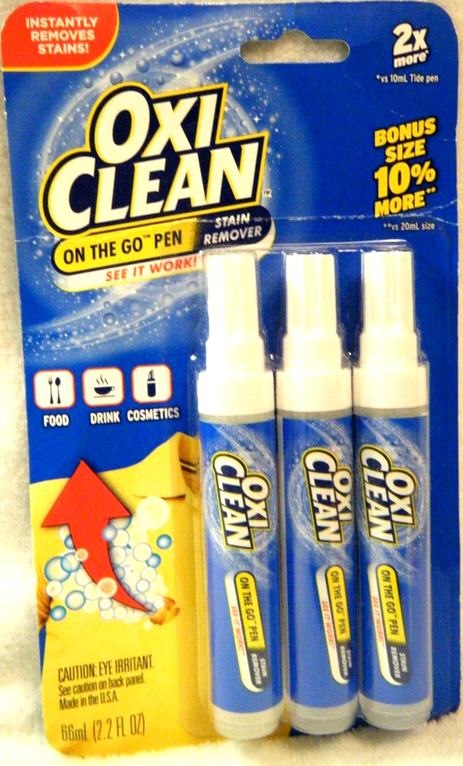 OxiClean On The Go Pen Stain Remover 3 Pack Clothes Fabric Instant NEW FREE SHIP