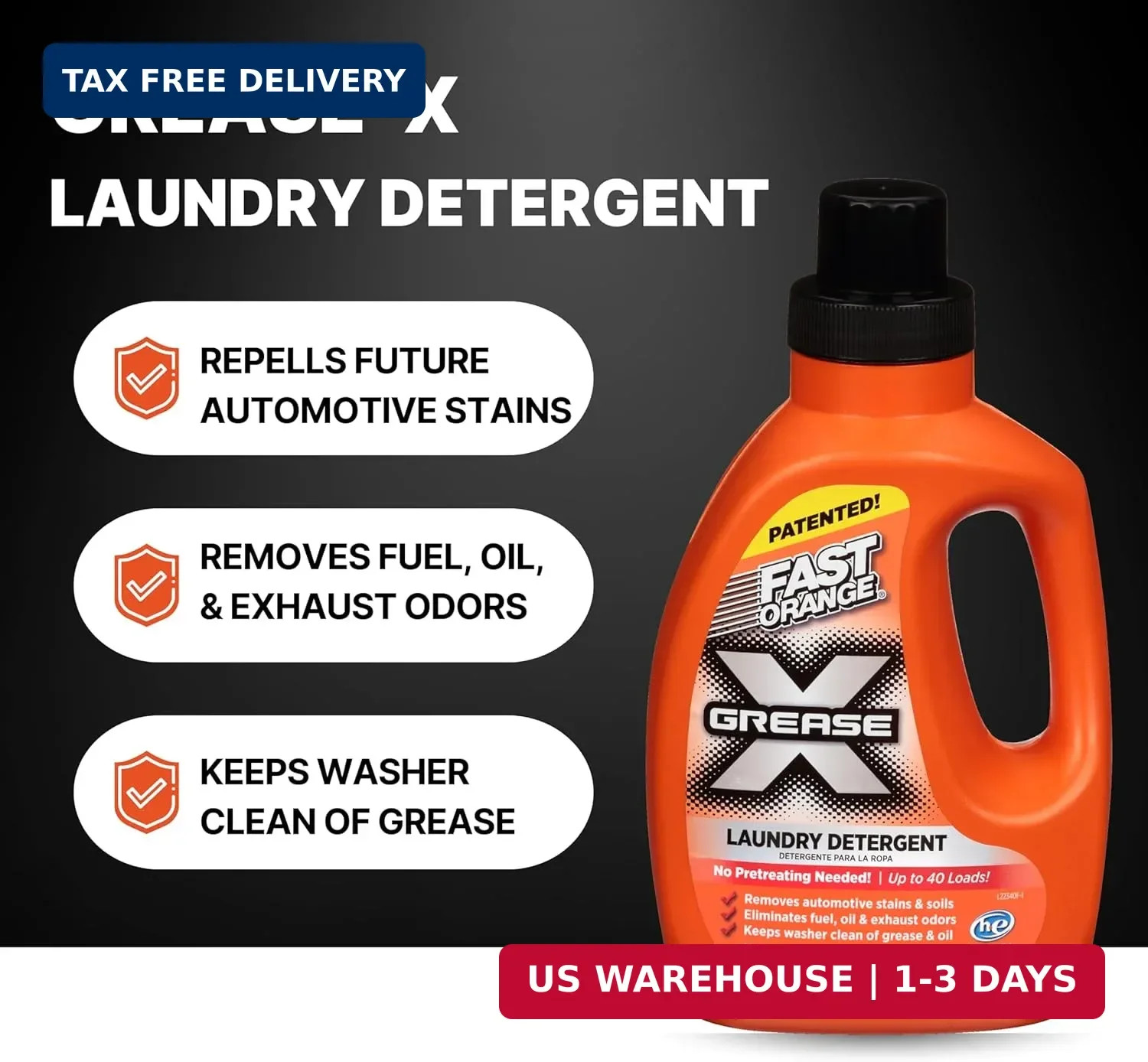 Fast Orange 22340 Fast Orange Grease X Mechanic’s Laundry Detergent Liquid, 40 F