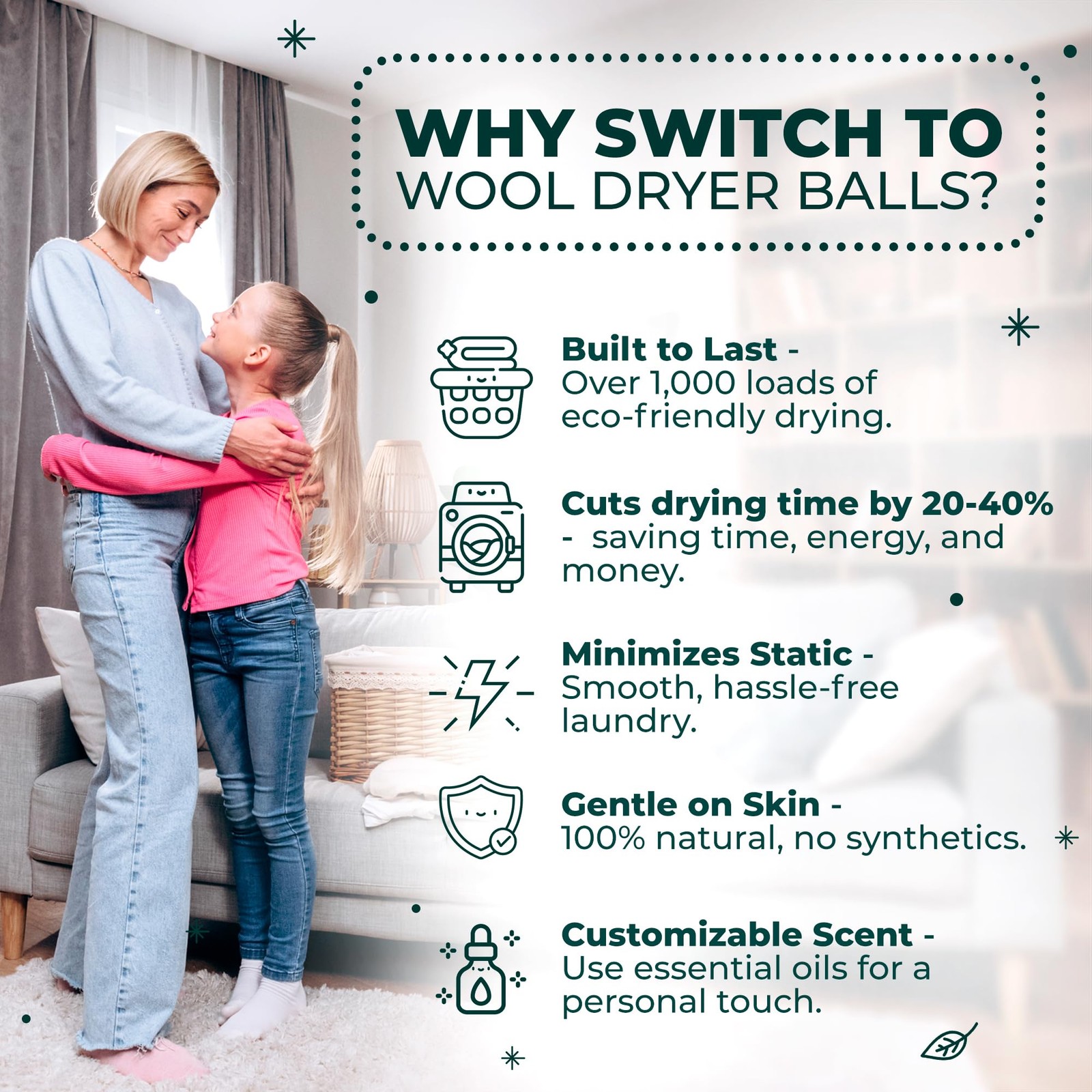 Chemical Free & Baby Safe Reusable Wool Dryer Balls XL 6Pack Reduces Static,…