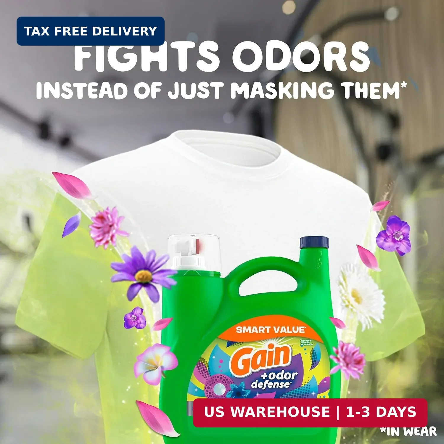 Gain + Odor Defense Liquid Laundry Detergent, Super Fresh Blast Scent, 107 Loads