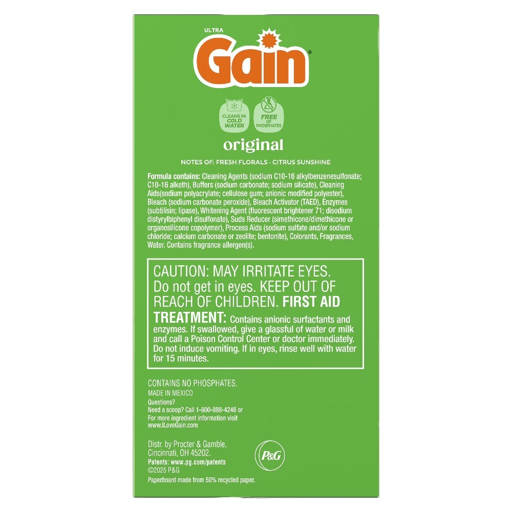 Gain Powder Laundry Detergent, Original Scent, 40 oz, 44 Loads