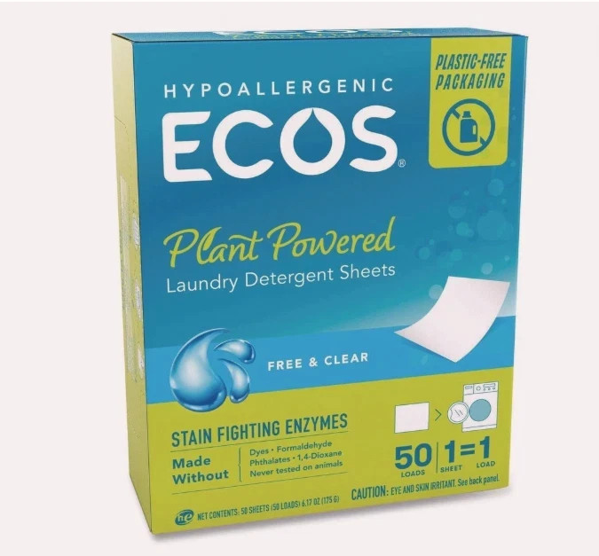 ECOS Hypoallergenic Plant Powered Laundry Detergent Sheets – Free and Clear New