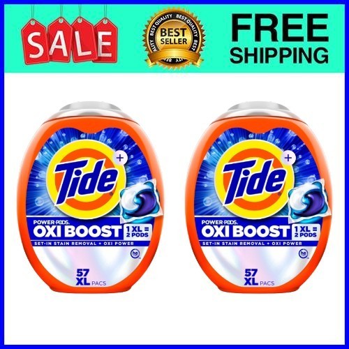 Tide PODS Oxi Boost Laundry Detergent Pacs 57 Ct 2-Pack Fast Ship USA