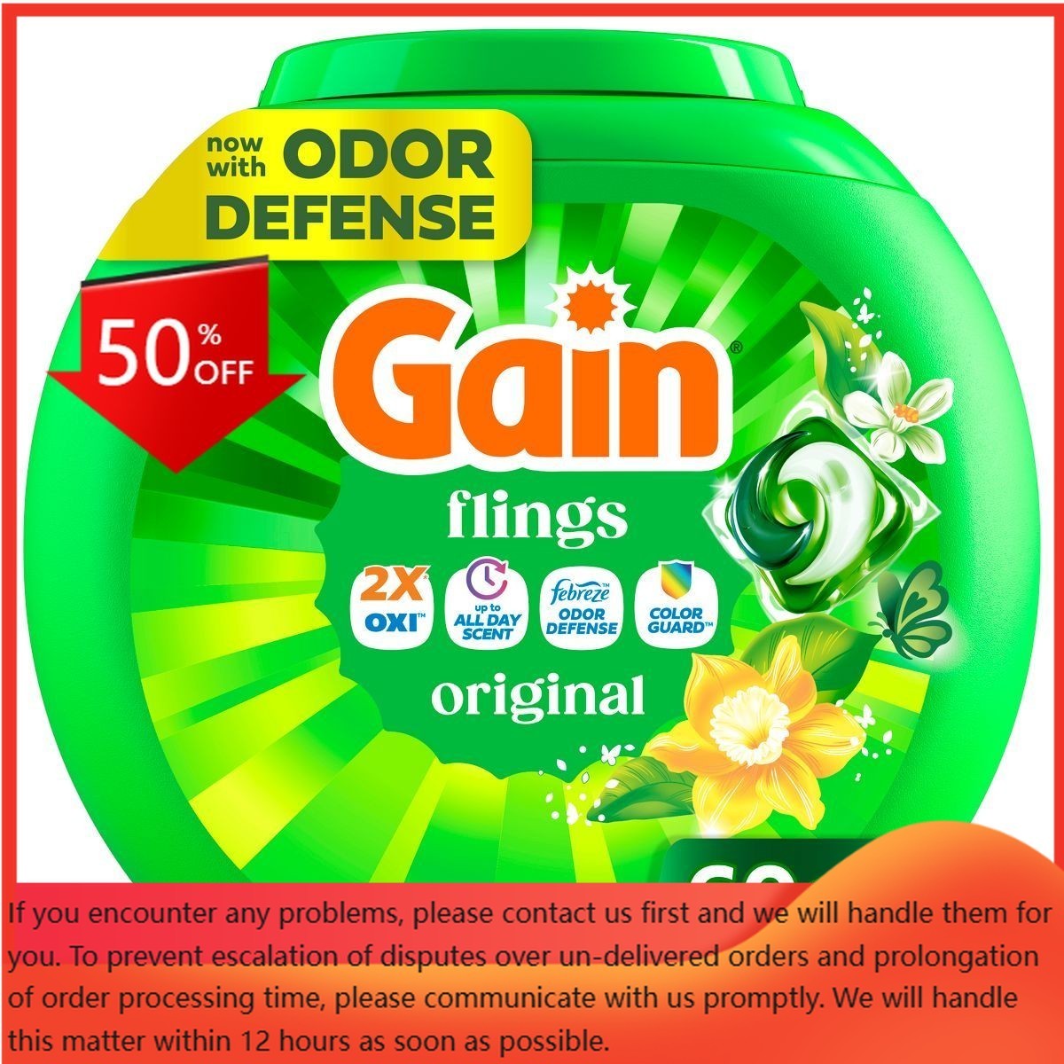 Gain flings! Original 3 in 1 Oxi & Febreze HE Concentrated Laundry 60 Pacs -40oz