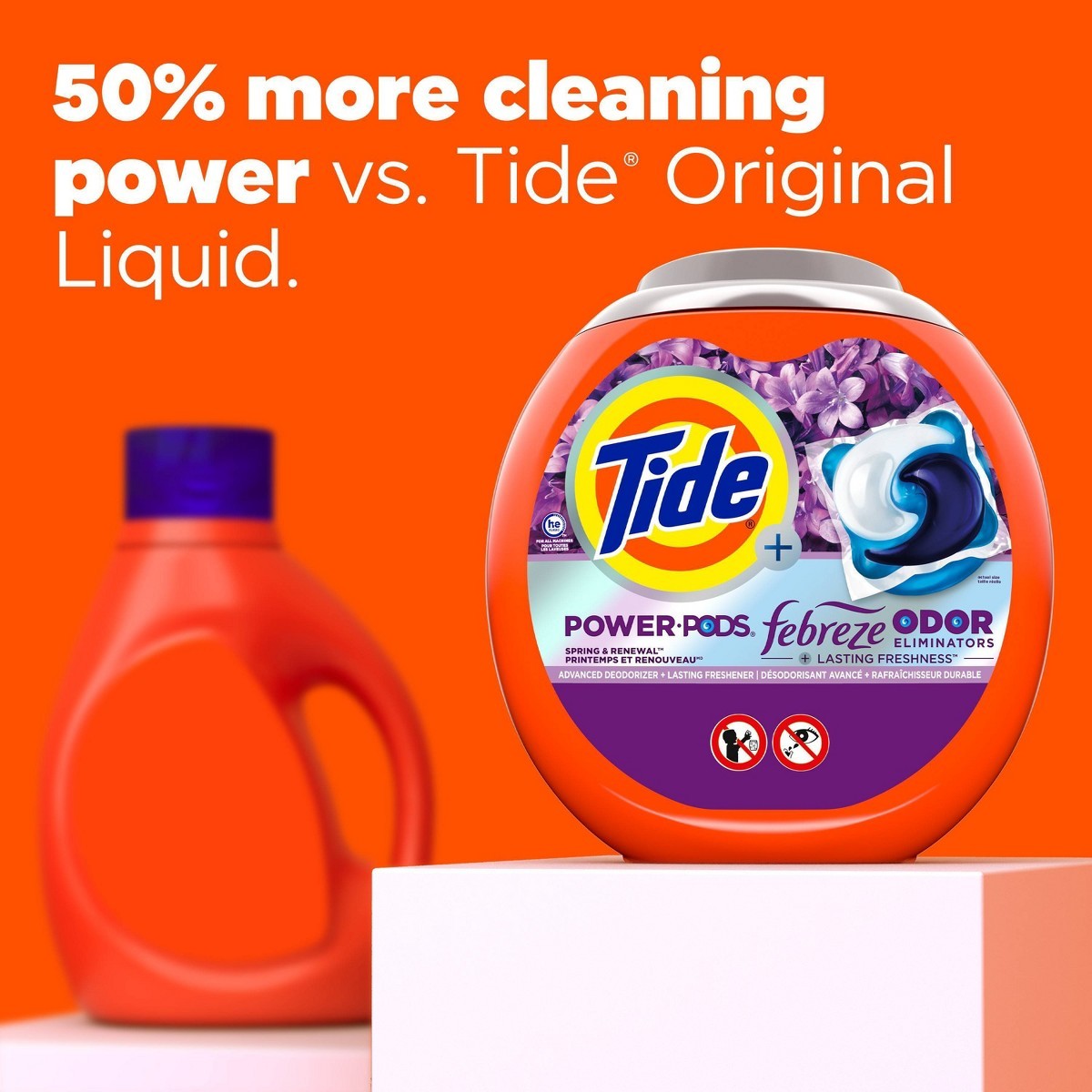 Tide Spring & Renewal Febreze Odor Eliminator Detergent Power Pods 63 Pacs -88oz
