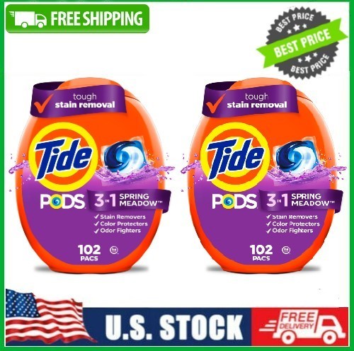 2 PACK Tide PODS Laundry Detergent Soap Pacs, Spring Meadow Scent, 102 Count