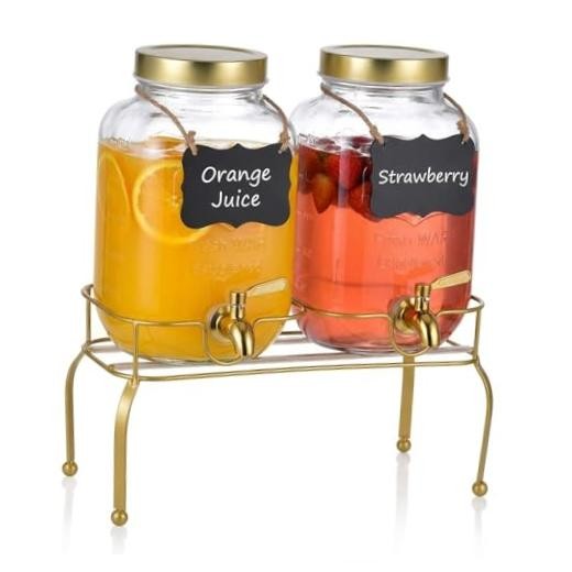 1 Gallon Glass Drink Dispenser Set of 2 – Drink 1 Gallon with Stand 2 PACK