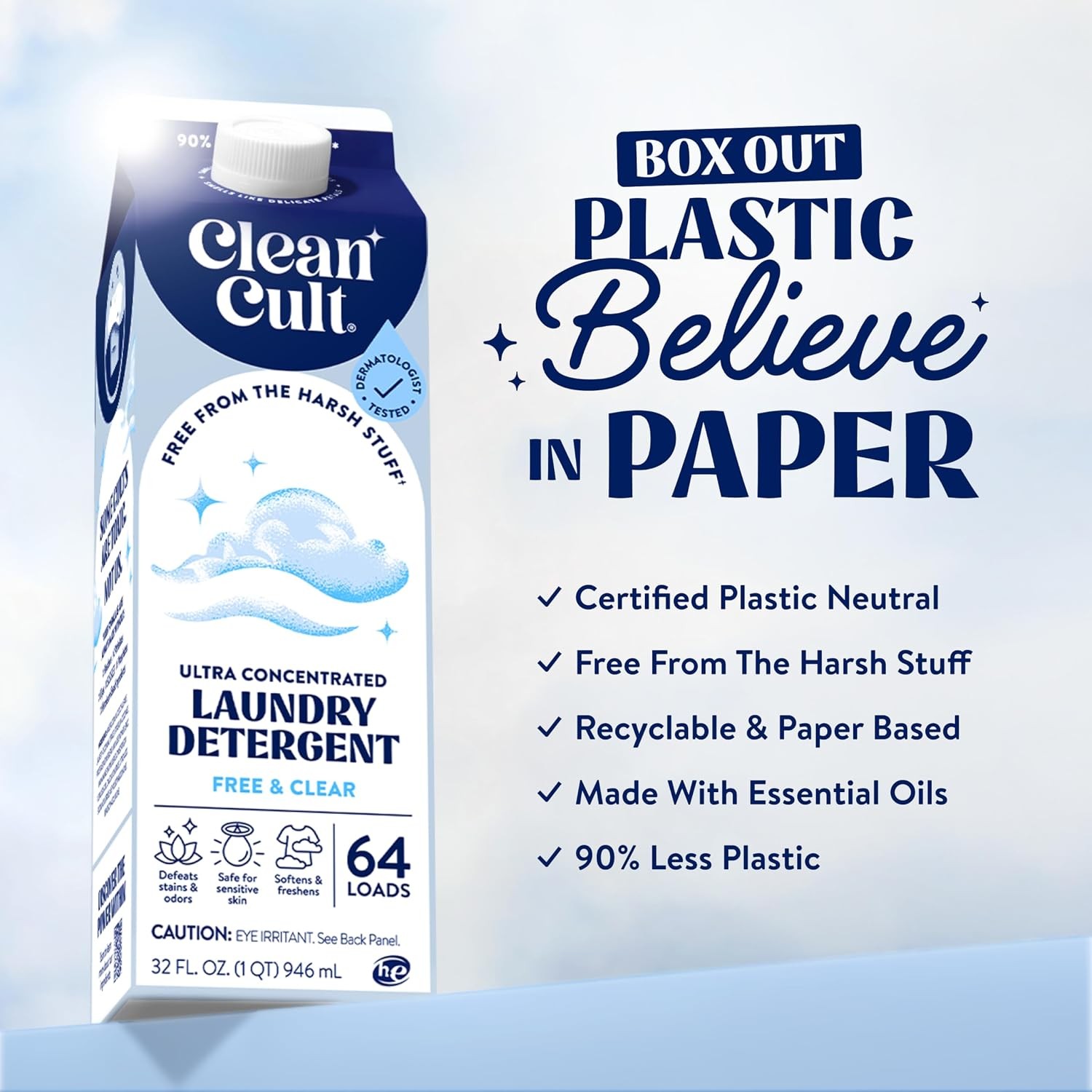 Ultra Concentrated Liquid Laundry Detergent Soap, 64 loads (32 oz), 90% Less Pla