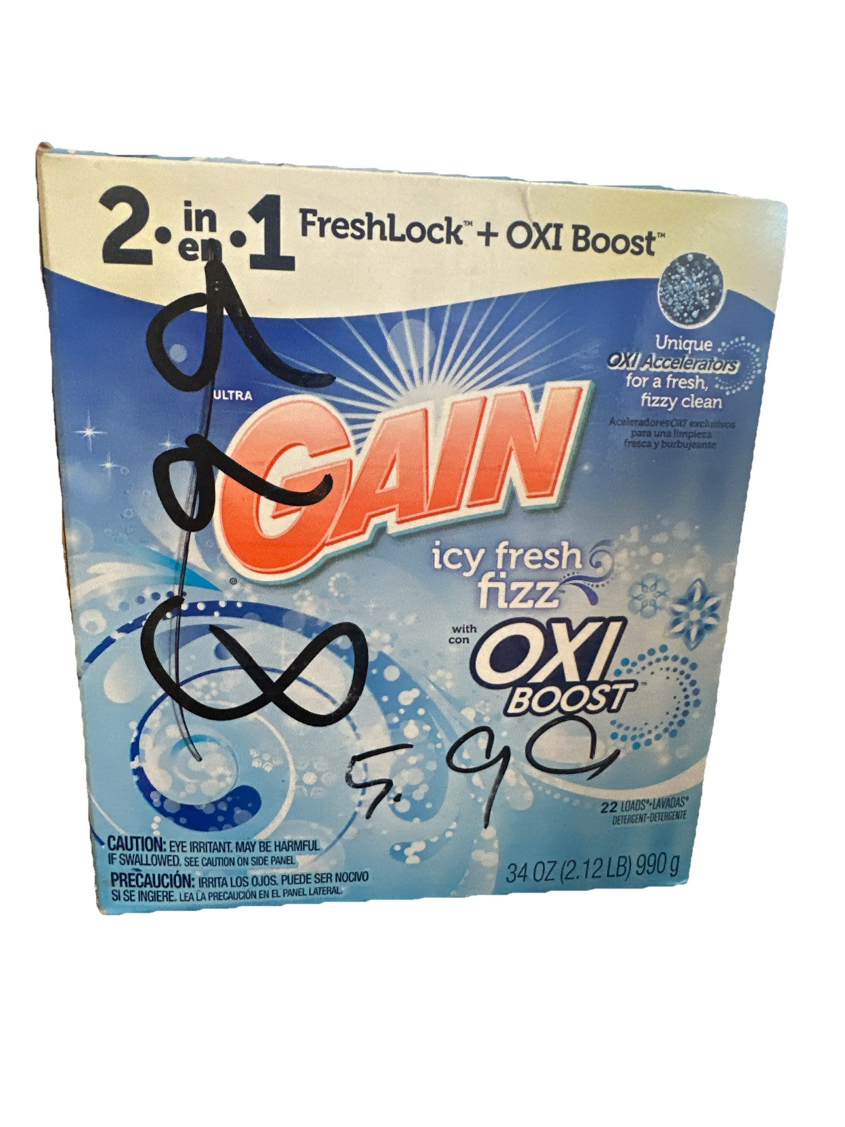 Gain Icy Fresh Fizz Powder Detergent With Oxi Boost 34 Oz 22 Loads New Fast SHIP