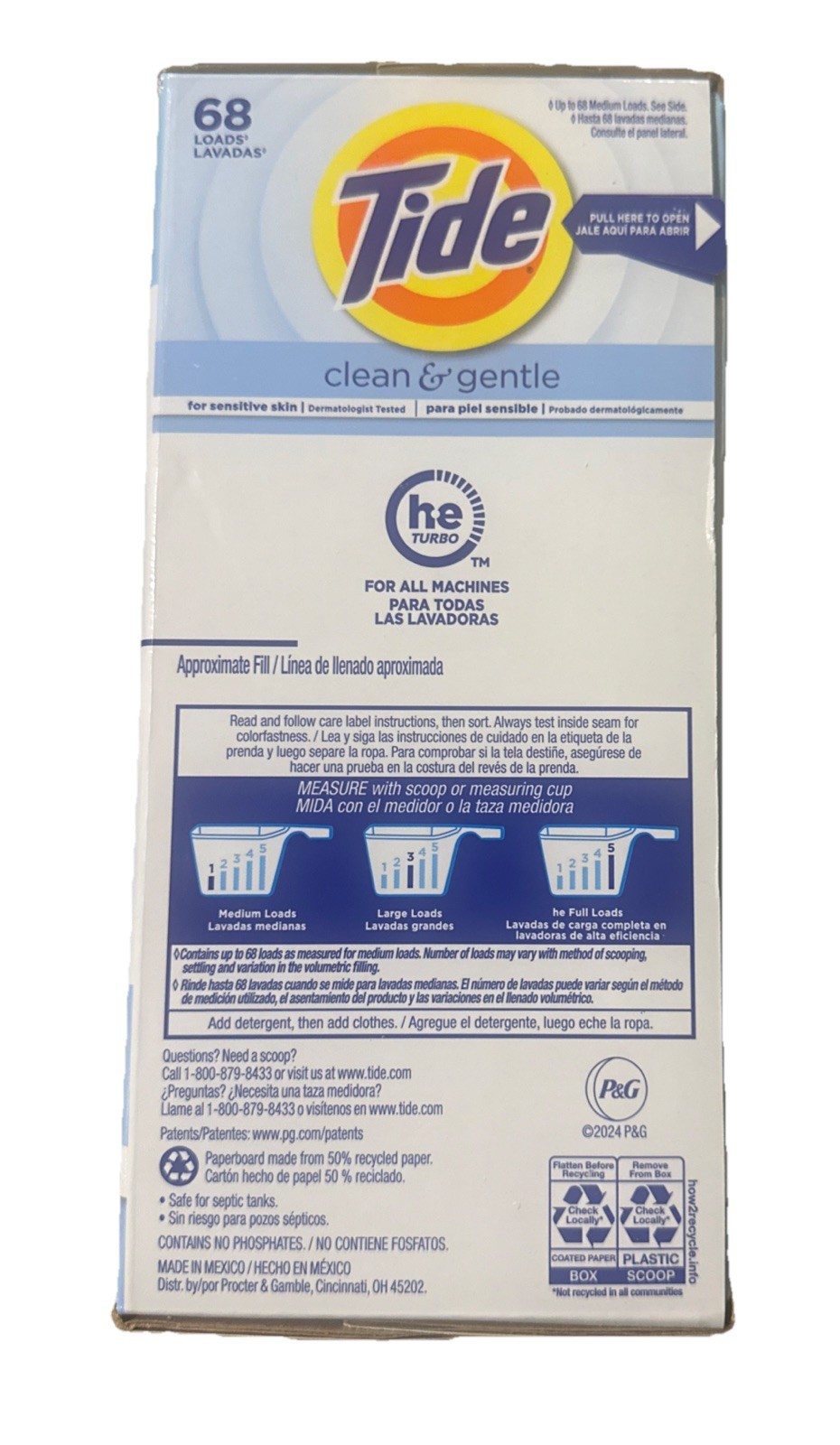 Tide Clean and Gentle Powder Laundry Detergent, Unscented, 68 Loads, 77 oz