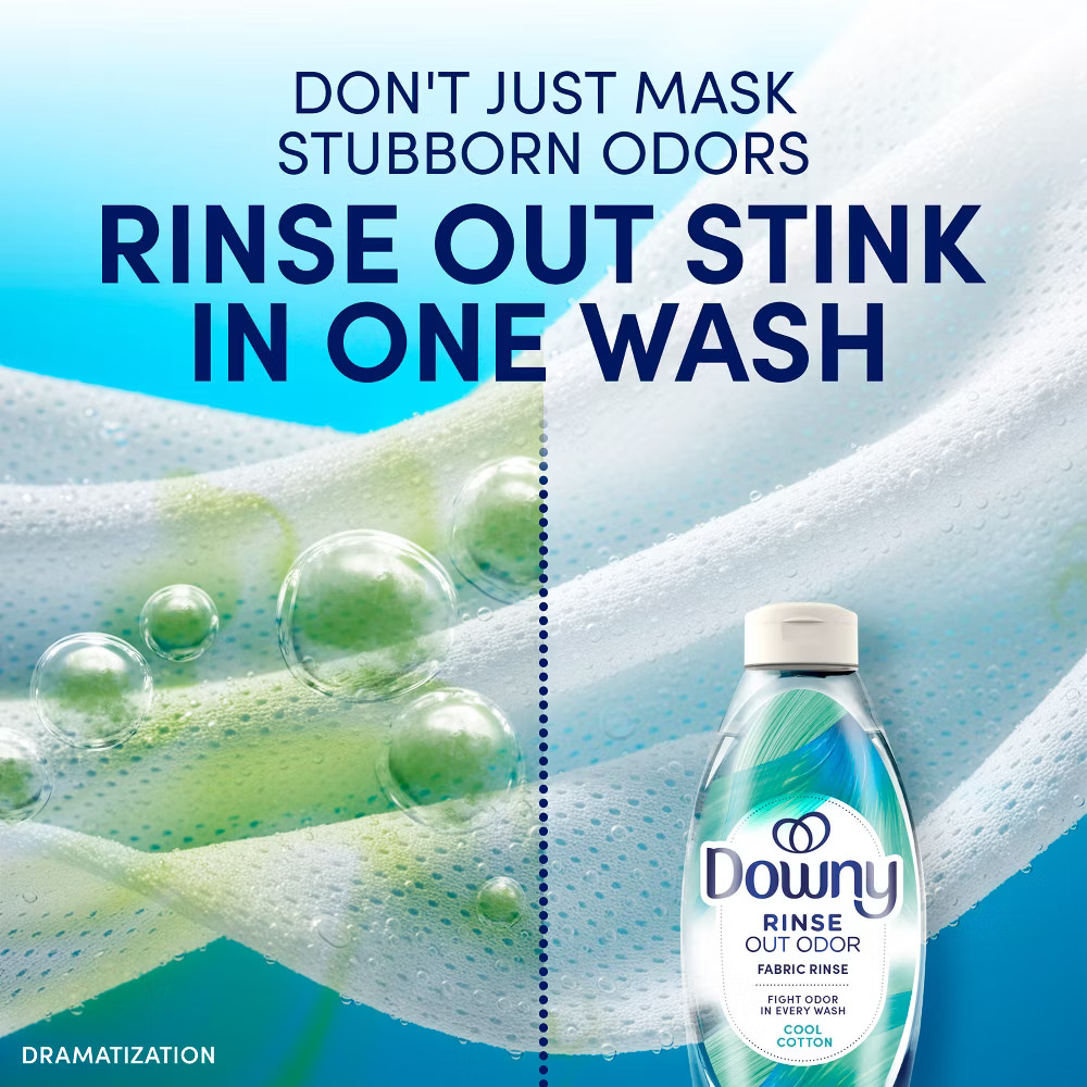 Downy Rinse Out Odor Laundry Rinse, Tackles Tough Odor, Fabric Softener – 25.5oz
