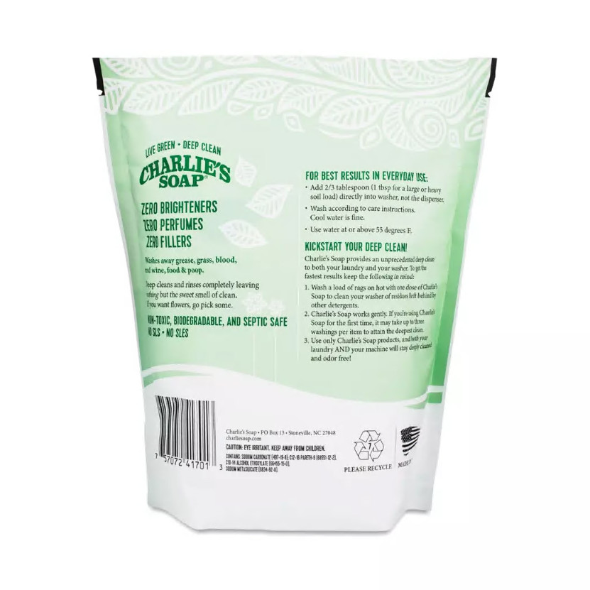 Charlie’s Soap Laundry Powder 100 Loads (1 Pack) Fragrance Free Hypoallergenic N