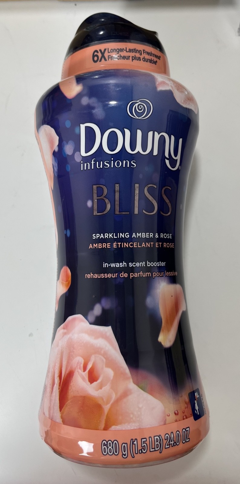 (1) Downy Infusions Bliss SPARKLING AMBER & ROSE In-Wash Booster Beads 24 oz.