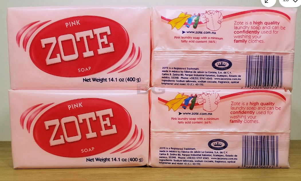 ZOTE LAUNDRY SOAP PINK Washing Clothes Laundry 14.1oz Detergent Jabon (4 Bars)