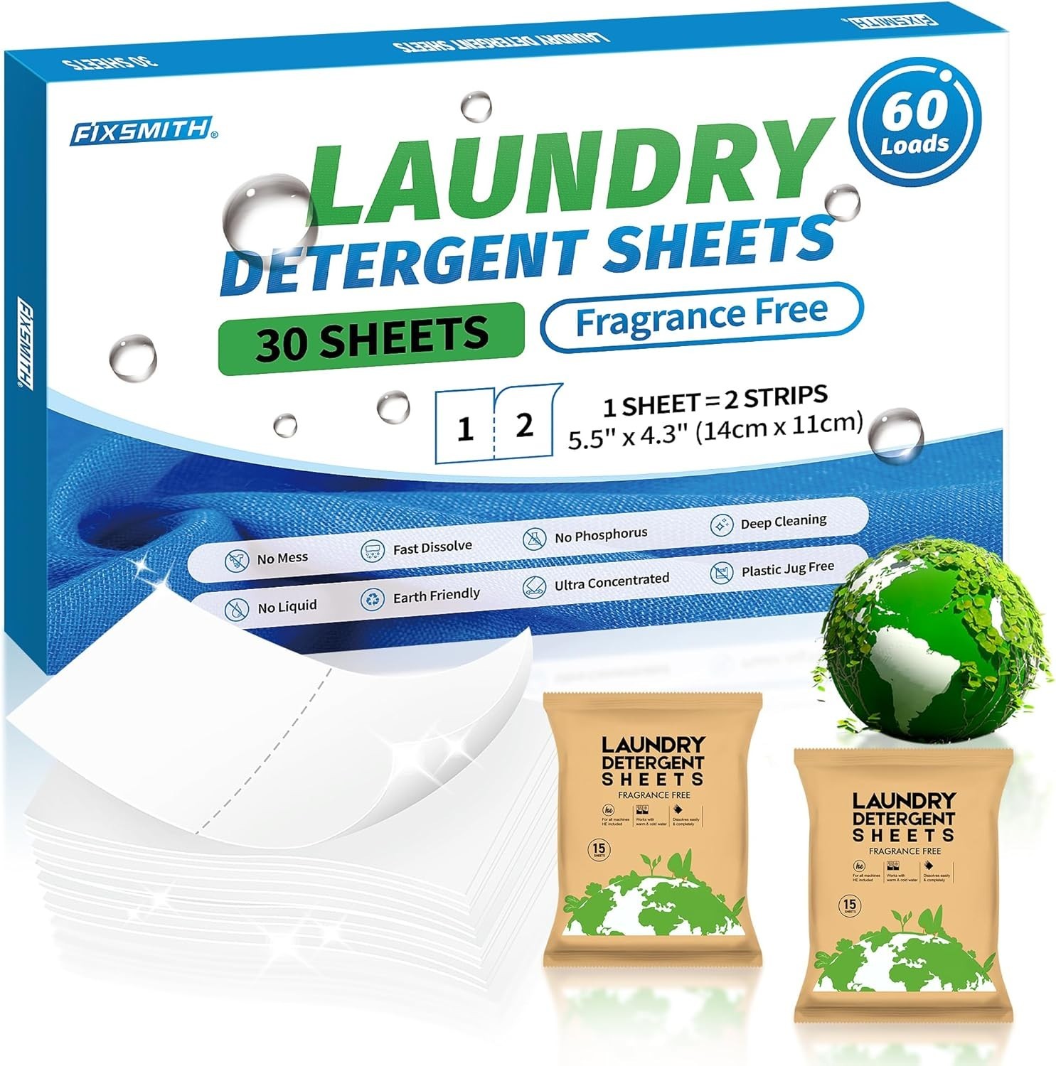 60 Loads Concentrated Detergent Sheets – Plastic Free & Gentle on Sensitive Skin