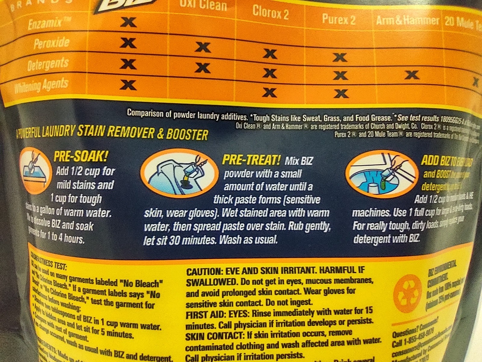 (3 PACK)- BIZ Stain & Odor Eliminator Powder Detergent Laundry Booster 8 Oz Each