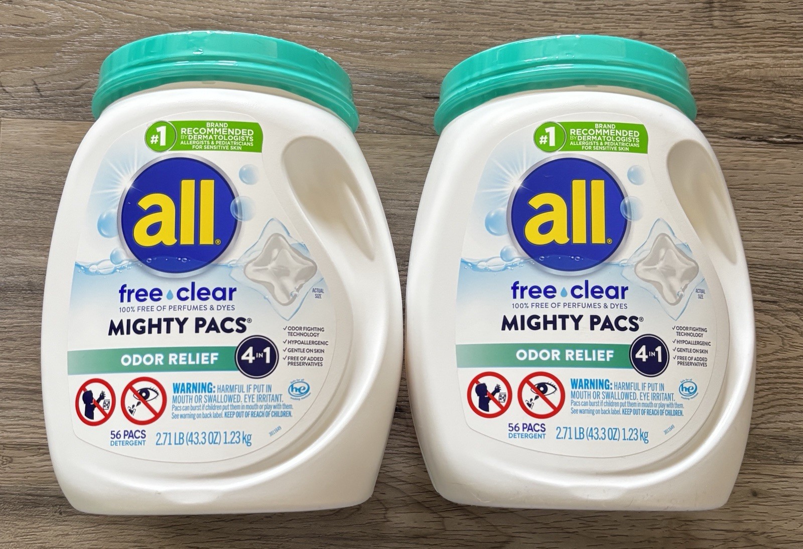 all Free Clear Mighty Pacs Odor Relief 56ct Laundry Detergent Lot 2 Packs