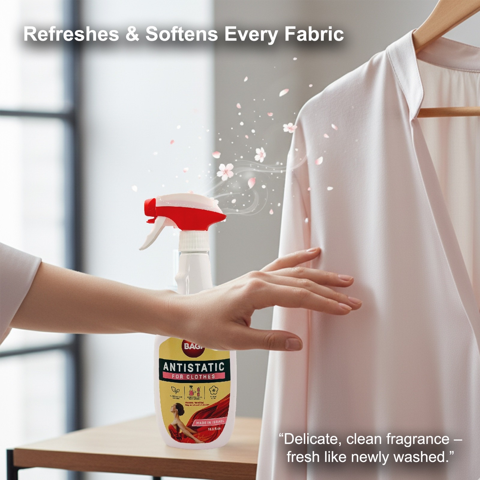 BAGI Antistatic Spray for Clothes. Eliminates Static Cling, Prevents Shocks